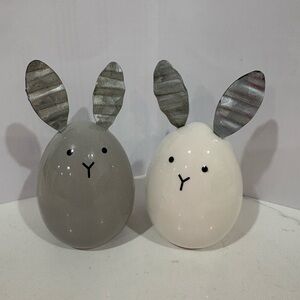 Source Unknown Ceramic Bunny Pair - Gray & White with Metal Ears
